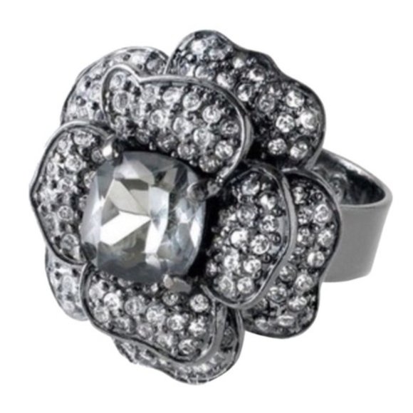 Stella & Dot | ‘Vintage' Retired Pavé Crystal Hematite Belle Fleur Cocktail - Picture 4 of 9